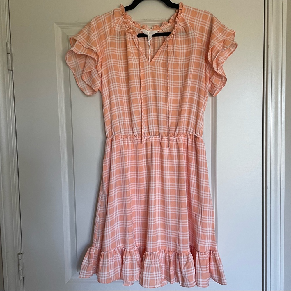 NWT - LC Lauren Conrad plaid neon peach fit and flare dress - medium